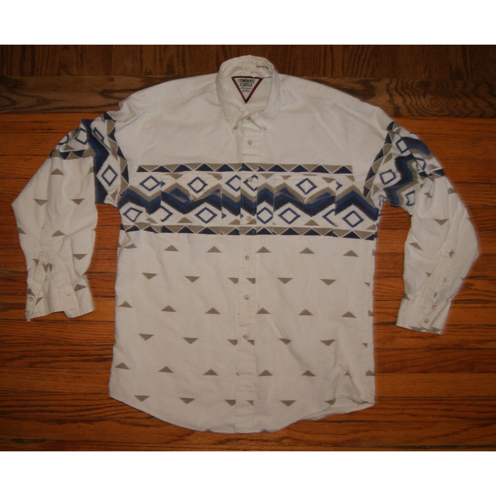 Cowboys Turtle Association Roper Mens Long Sleeve Western Shirt Large VTG Aztec